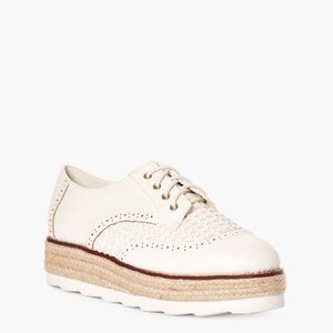 Just Fab "Here to Learn" Faux Leather Platform Oxford White Woven
